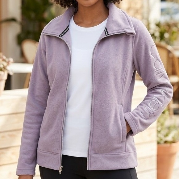 Calvin Klein Performance Jackets & Blazers - Calvin Klein‎ Performance Womens Fleece Full Zip Jacket w Sleeve Design Purple L